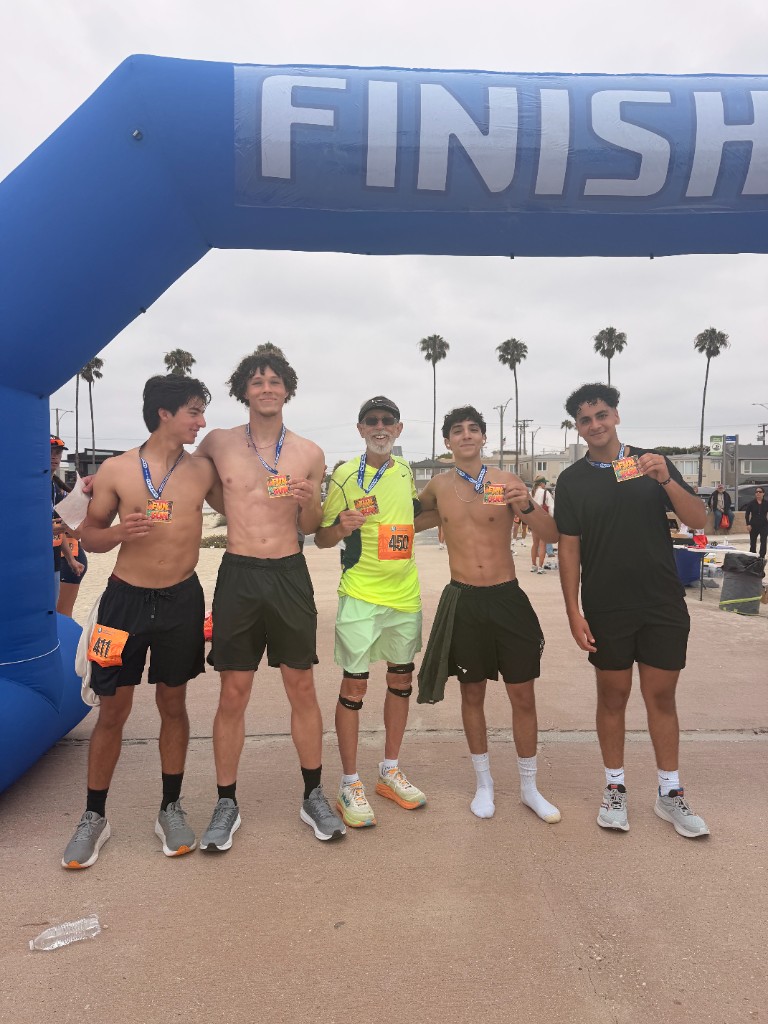 At the finish line of a fun run with friends